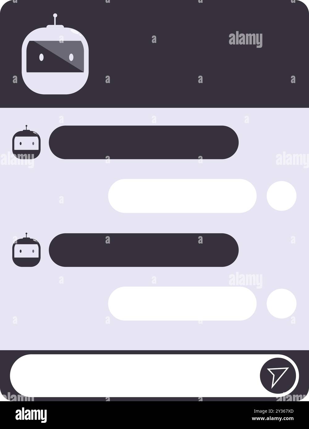Modern smartphone with chatbot application displaying messages exchanged with user Stock Vector