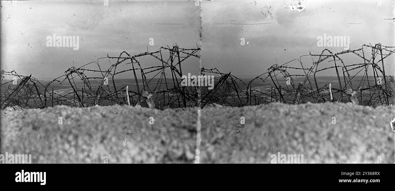 World War 1 barbed wire and No Man's Land somewhere in France. Stock Photo