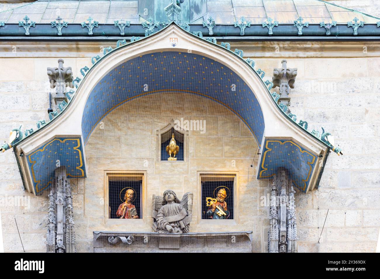 Detail of The Prague astronomical clock or Prague Orloj, a medieval astronomical clock attached to the Old Town Hall in Prague, the capital of the Cze Stock Photo
