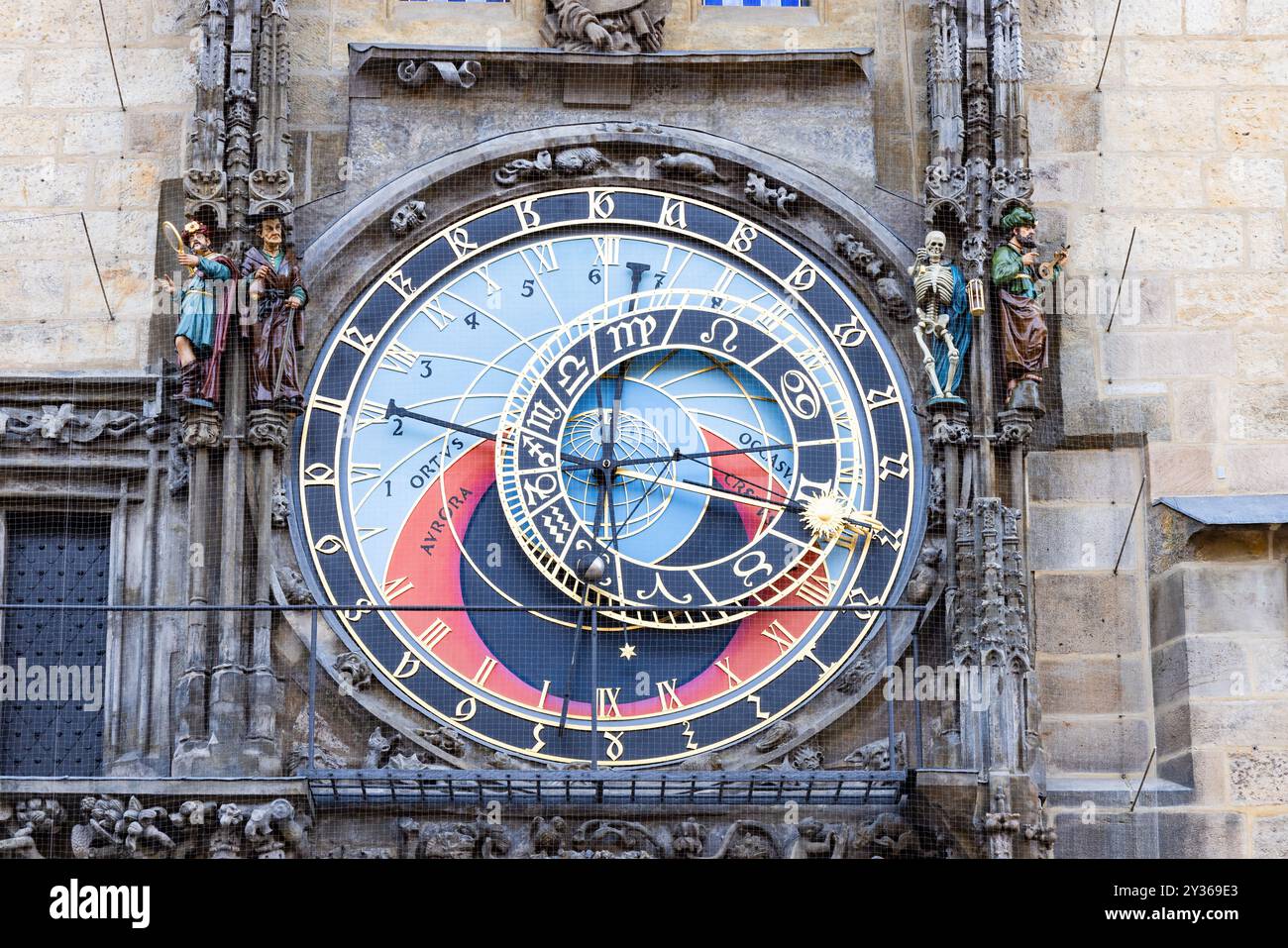 The Prague astronomical clock or Prague Orloj, a medieval astronomical clock attached to the Old Town Hall in Prague, the capital of the Czech Republi Stock Photo