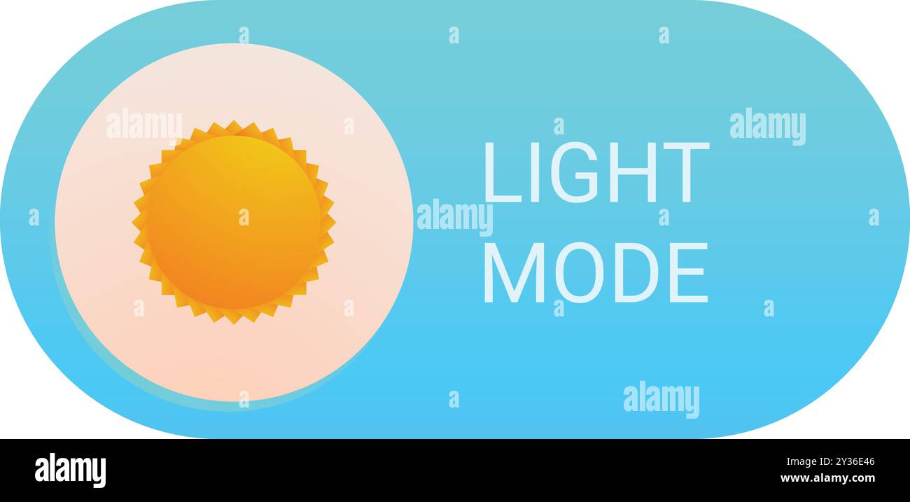 Light mode toggle button activating with a bright sun icon, representing the transition to a lighter and brighter interface Stock Vector