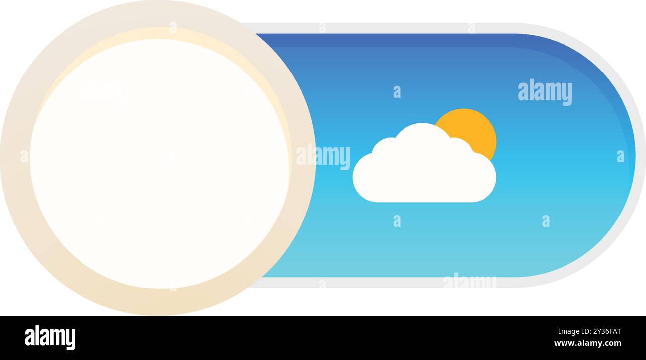 Round slider is showing a partly cloudy weather condition with a sun partially covered by a cloud Stock Vector
