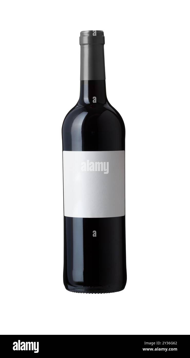 red wine bottle with blank label isolated on white bacground. with clipping path Stock Photo