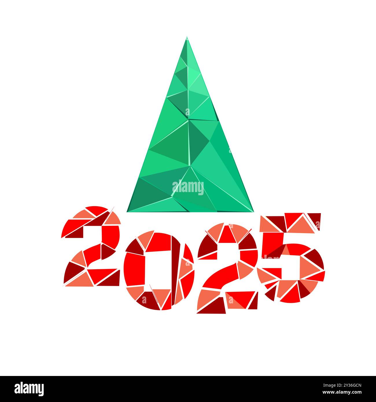 Happy new year 2025. Christmas tree of triangles. hand drawing. Not AI, Vector illustrations