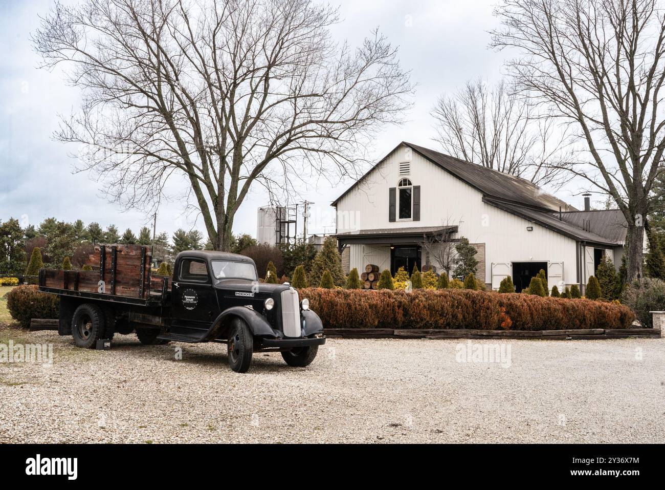 Bardstown, Kentucky - January 26, 2024:  View from historic Bourbon Trail in Kentucky at Preservation Distillery. Stock Photo