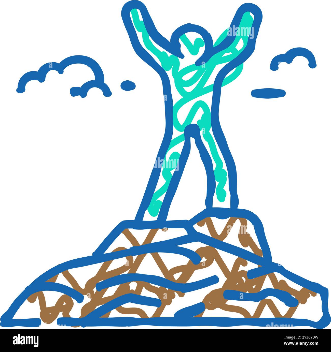 Mountaineer on the top adventure icon doodle illustration stock vector