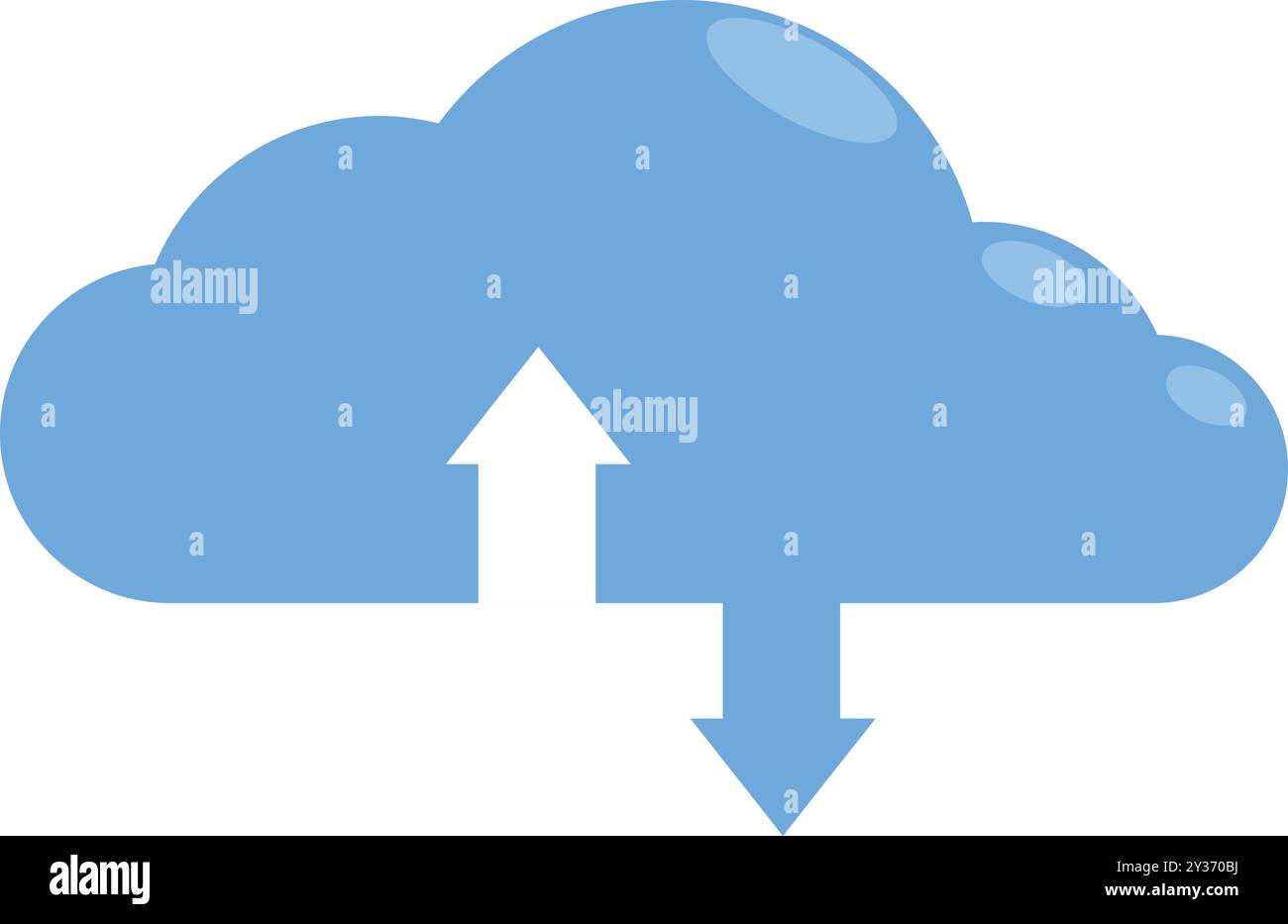 Blue cloud computing icon with white arrows showing data uploading and downloading Stock Vector