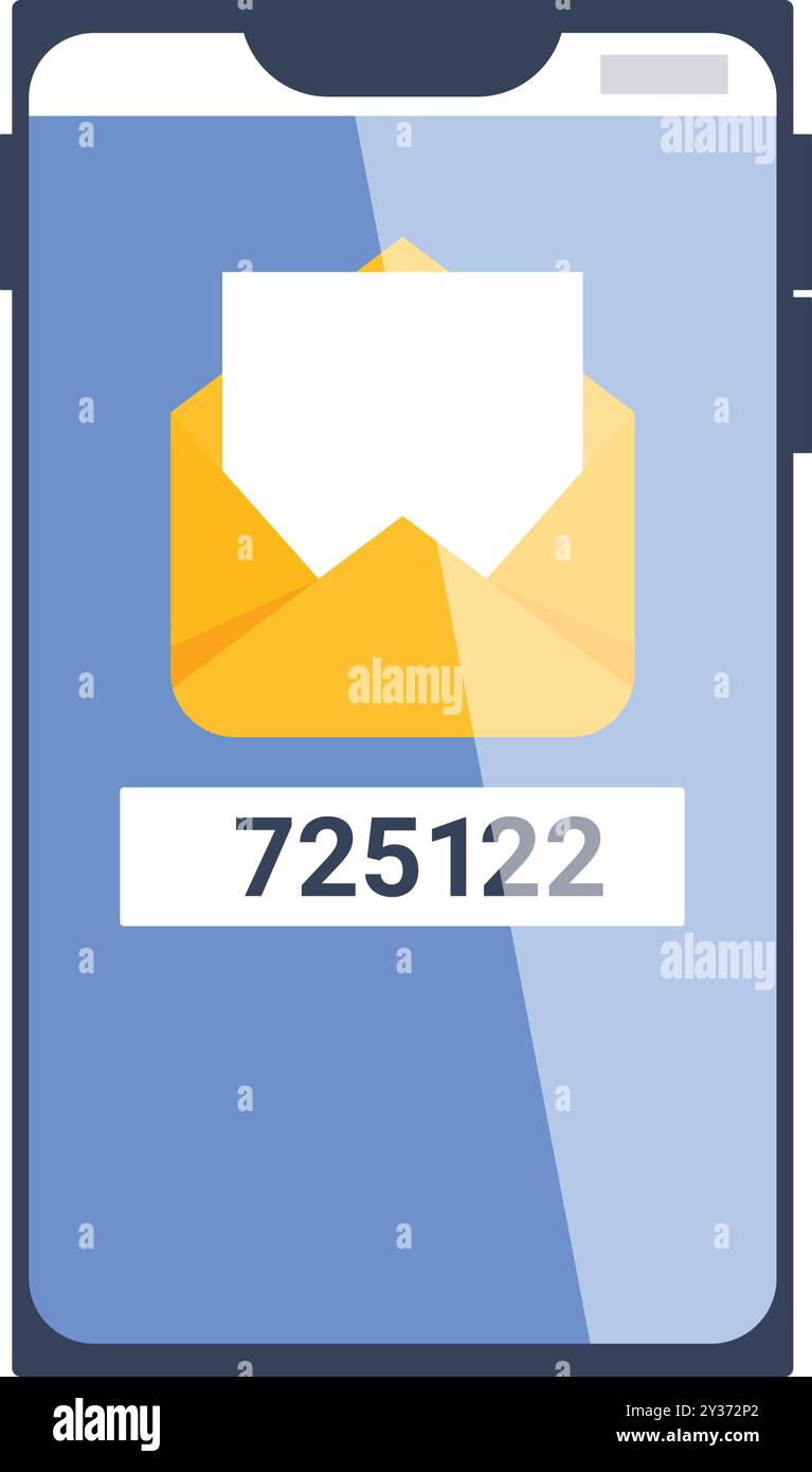 Smartphone is displaying a new email notification with a one time password Stock Vector