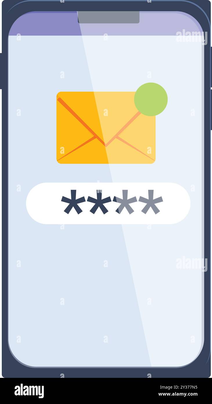 Modern smartphone is displaying new email notification with password request for security purpose Stock Vector
