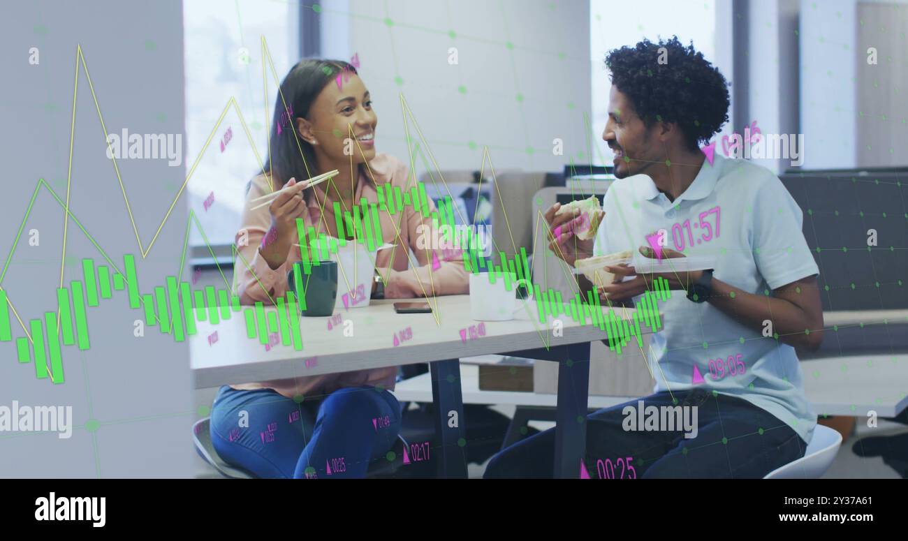 Image of financial data processing over diverse business people in ...