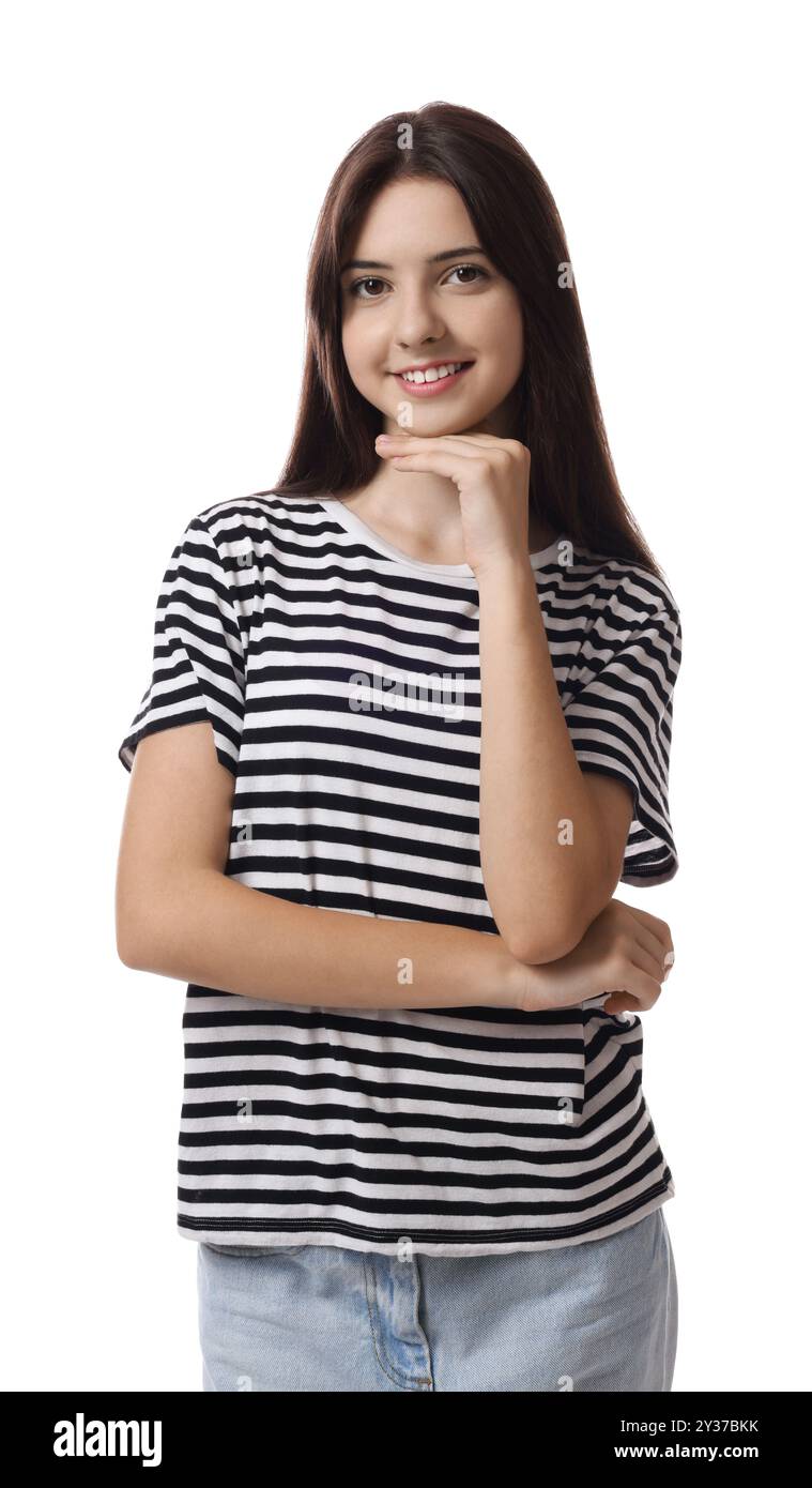 Portrait of beautiful teenage girl on white background Stock Photo - Alamy