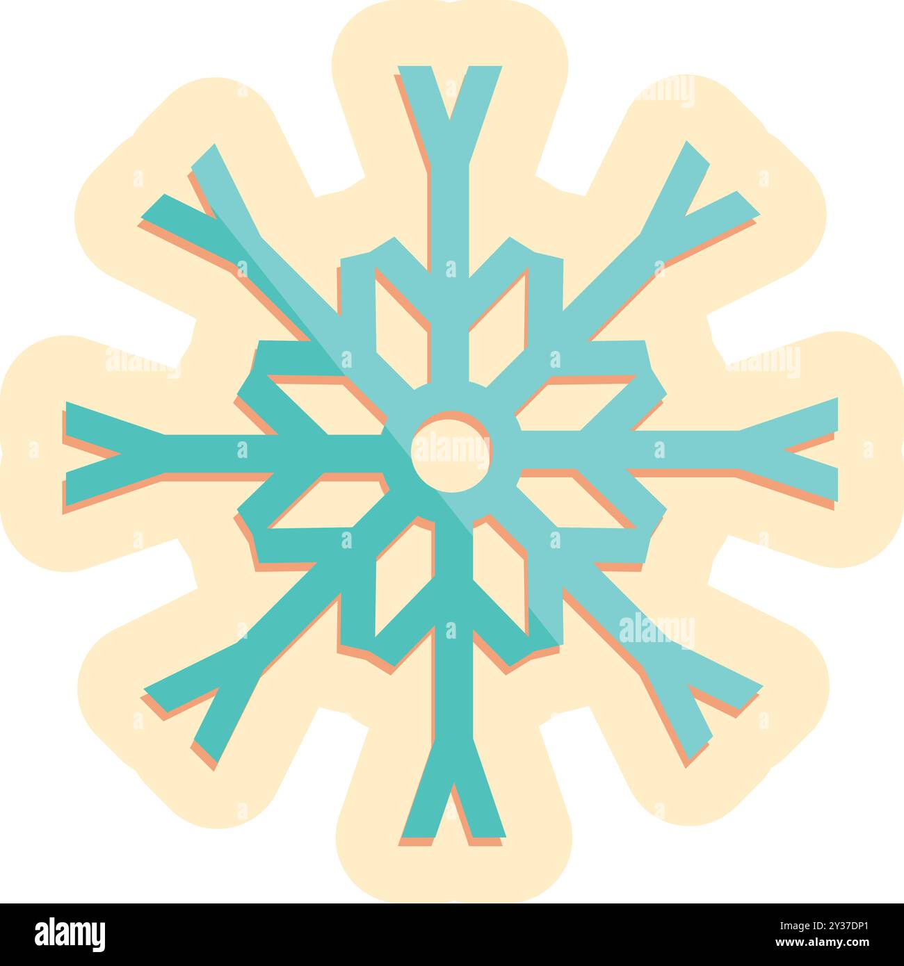Turquoise snowflake casting a cool shadow on a pale yellow background ...