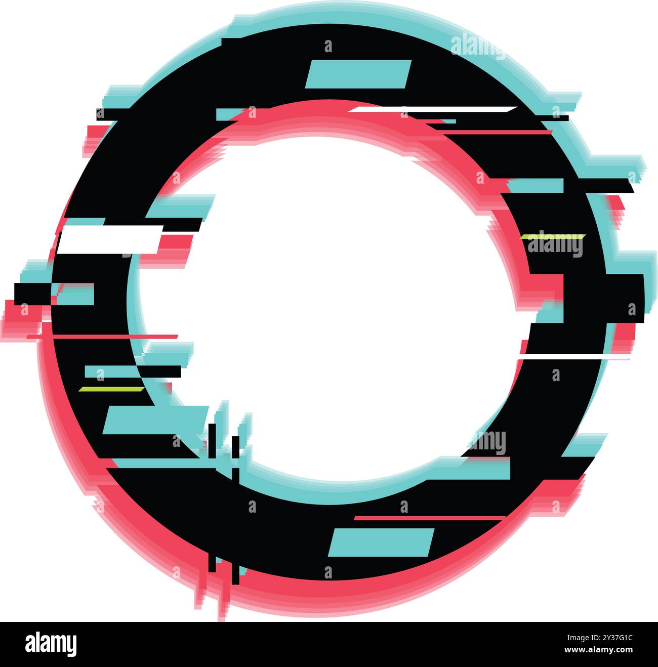 Round glitch frame is distorting on a white background Stock Vector