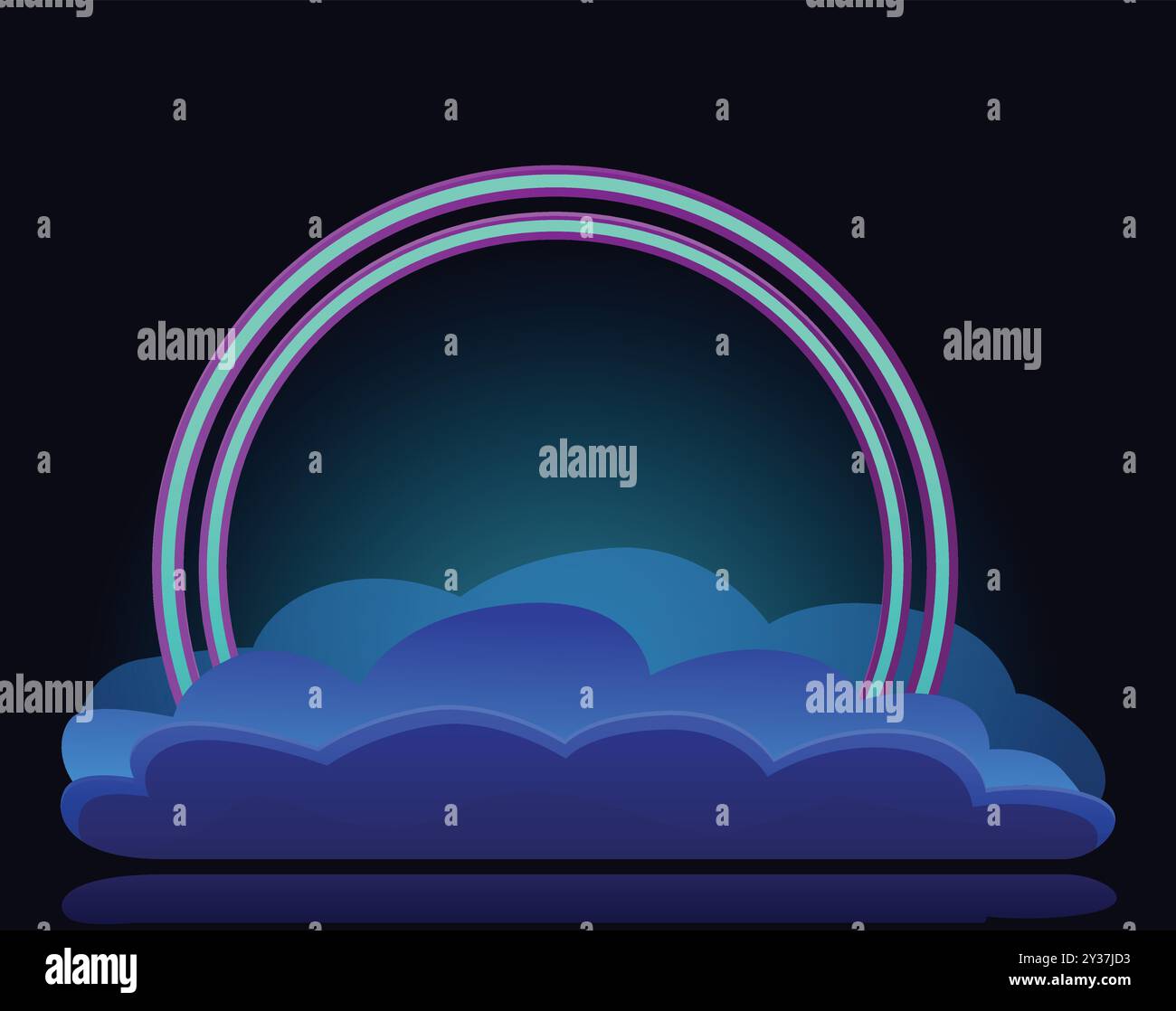 Glowing neon circle floating on clouds creates a stage with copy space Stock Vector