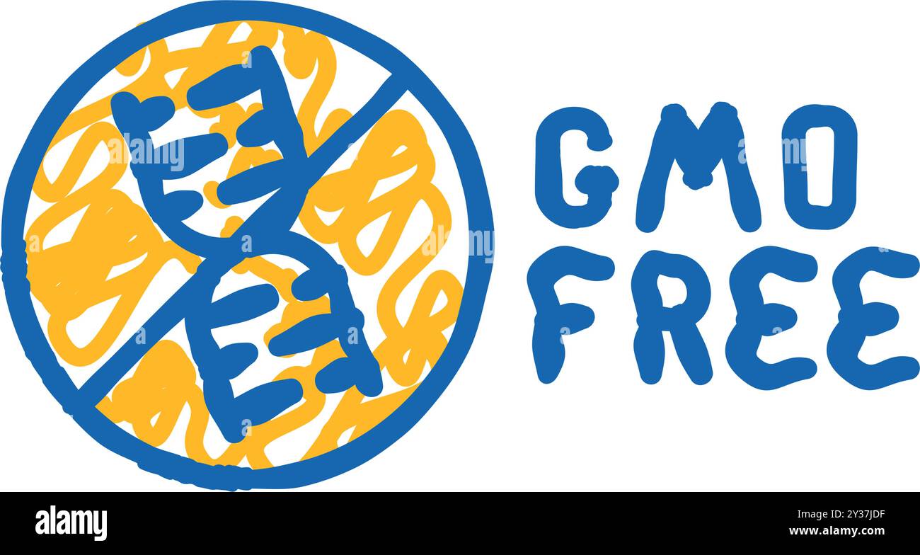 gmo free product label warning icon doodle illustration Stock Vector ...