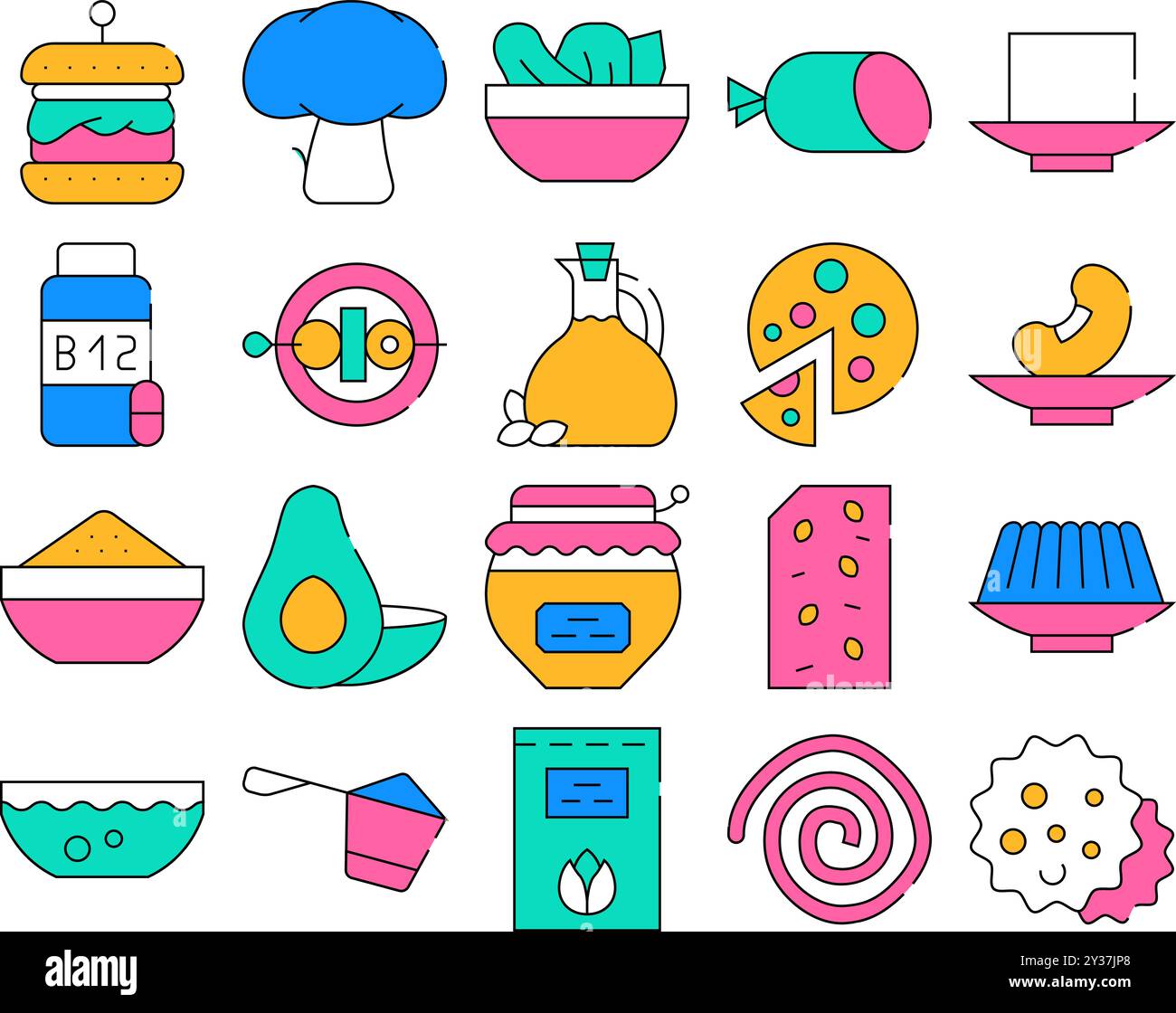 Vegan Menu Restaurant Collection Icons Set Vector Stock Vector Image ...