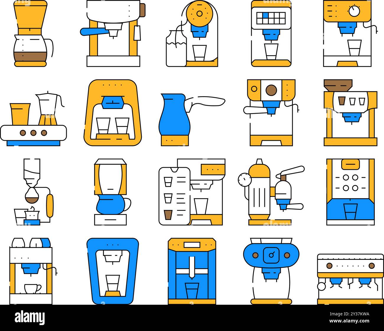 Coffee Machine Barista Equipment Icons Set Vector Stock Vector Image ...