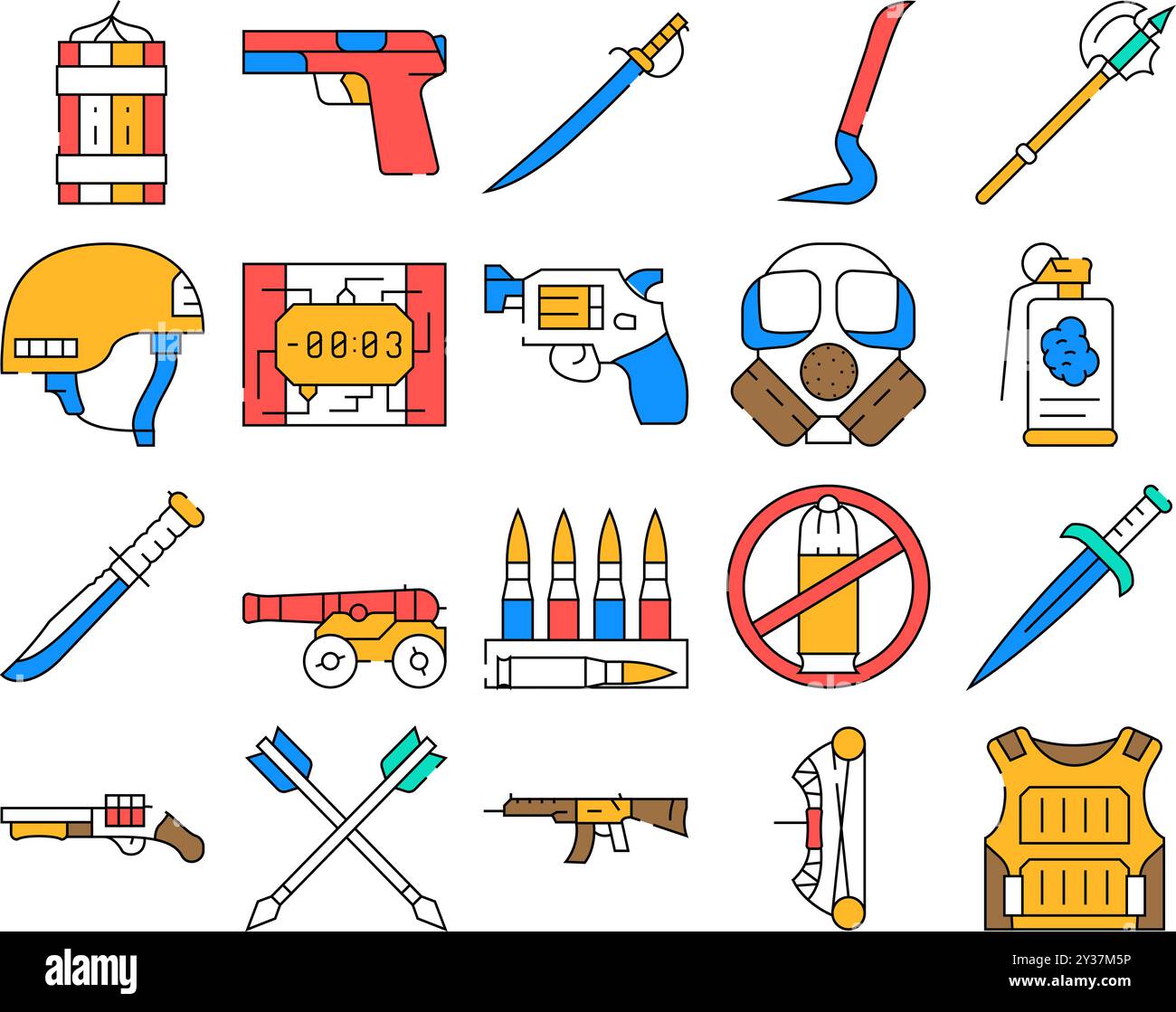 Weapon Military Army Equipment Icons Set Vector Stock Vector Image ...