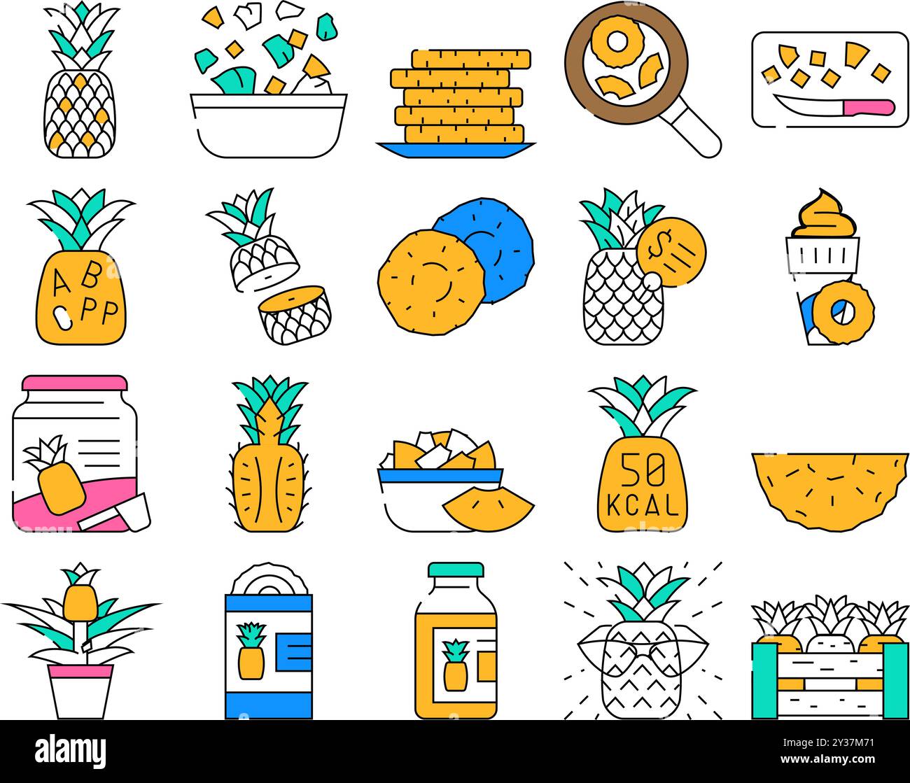 fruit pineapple slice cut food icons set vector Stock Vector Image ...