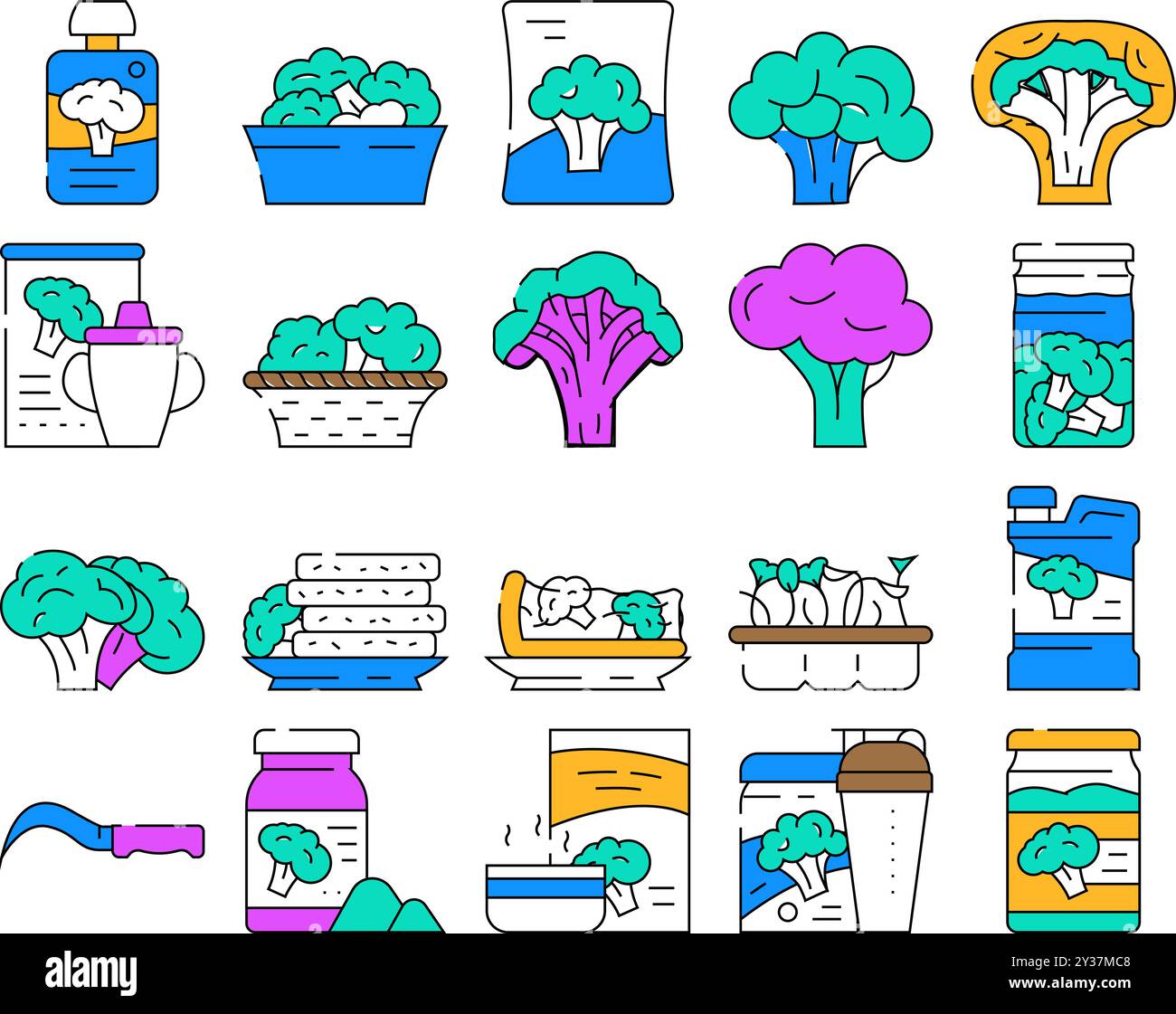 broccoli vegetable green food icons set vector Stock Vector Image & Art ...