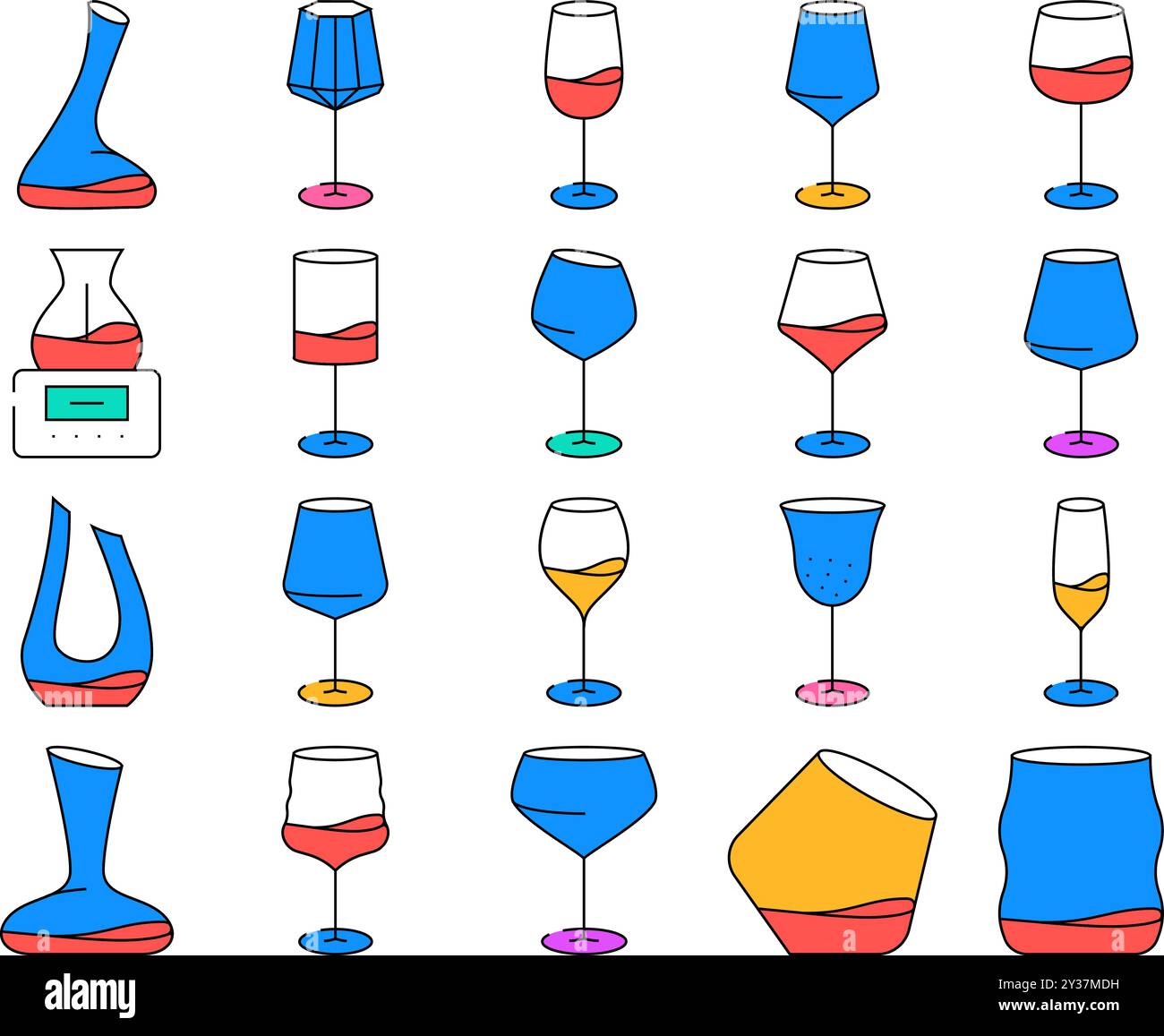 glass wine red wineglass drink icons set vector Stock Vector Image ...