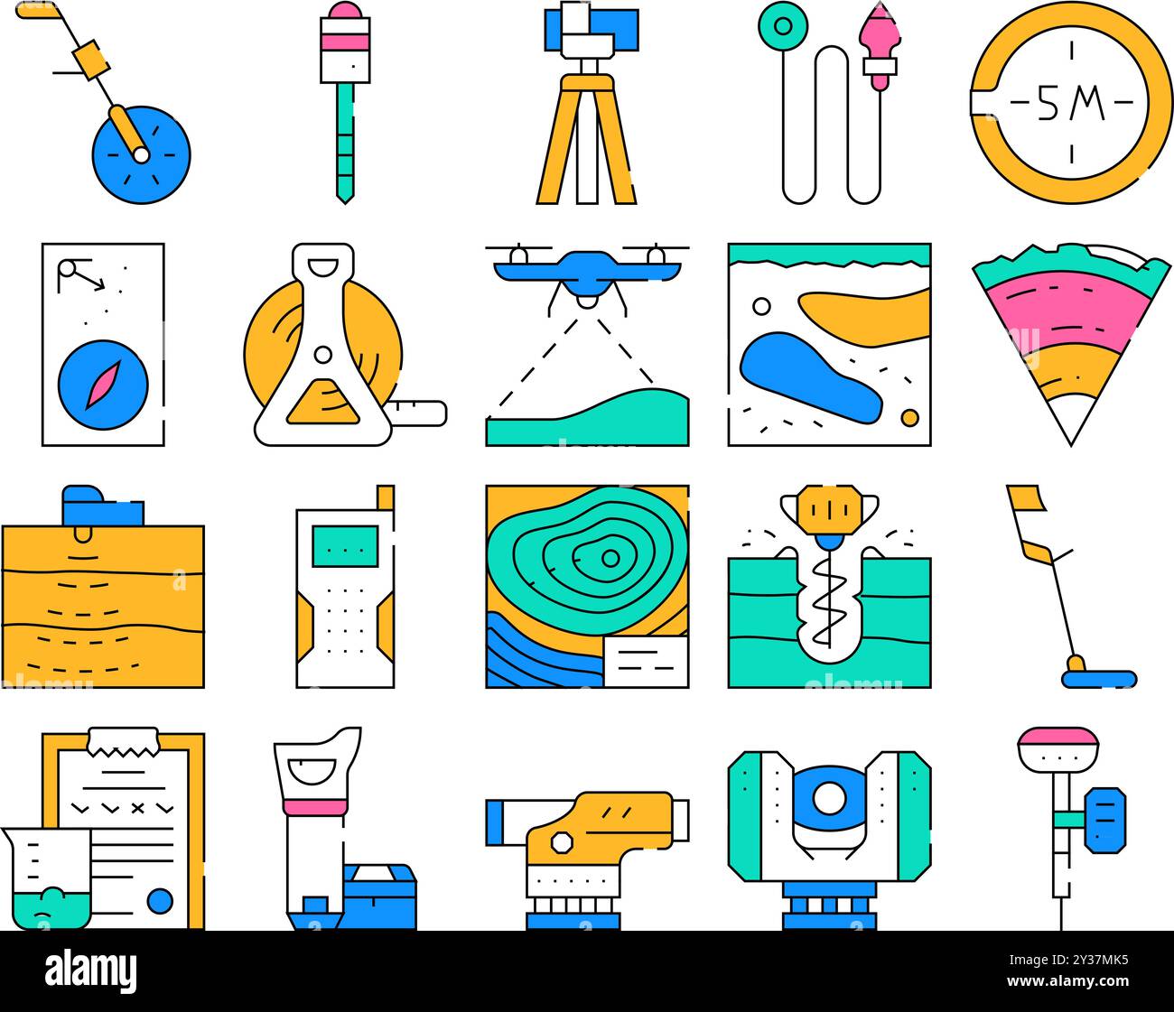 Geodesy Equipment Collection Icons Set Vector Illustration Stock Vector ...