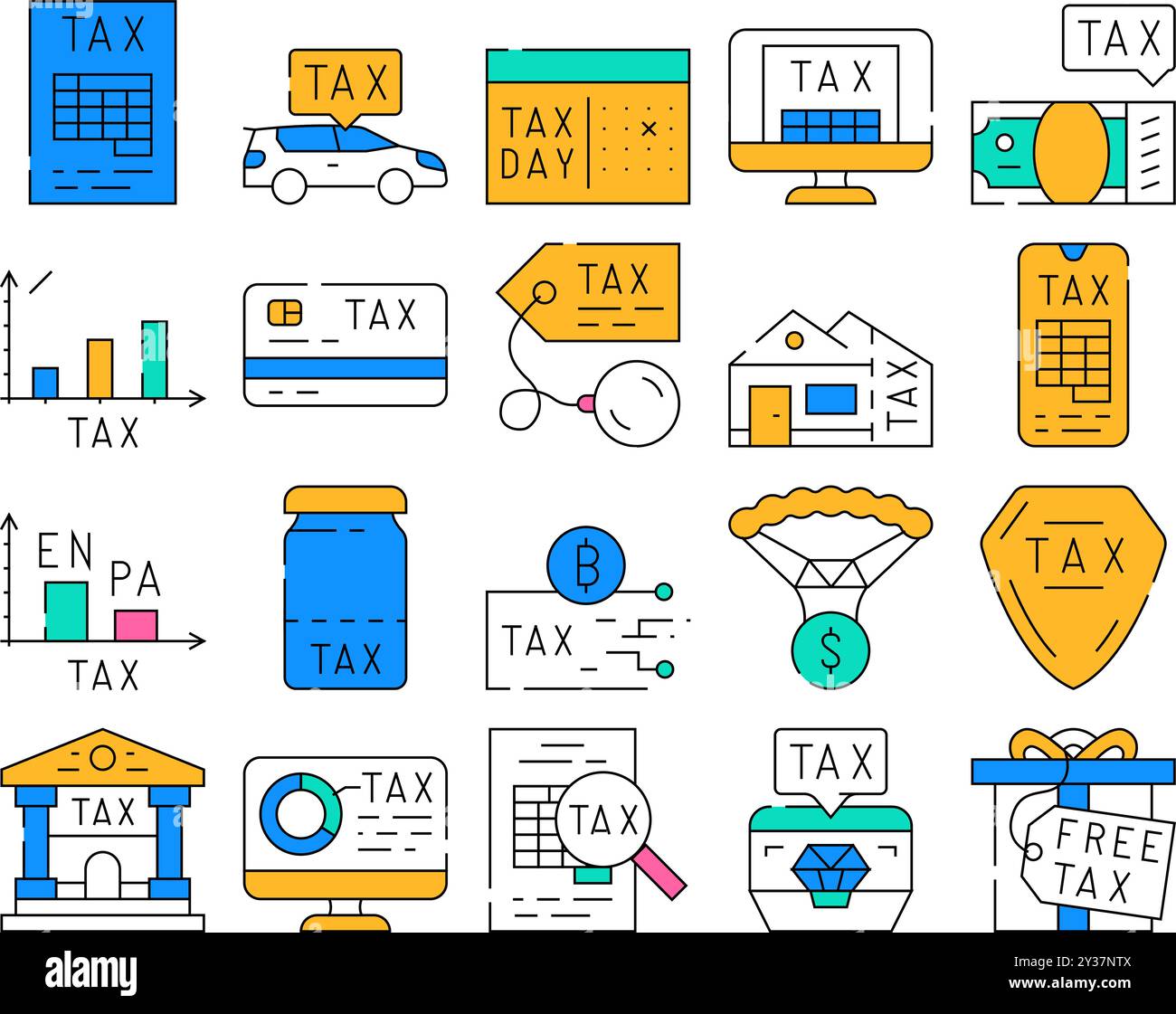 Tax Financial Payment For Income Icons Set Vector Stock Vector Image ...