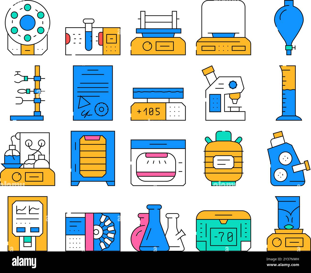 Laboratory Equipment For Analysis Icons Set Vector Stock Vector Image ...