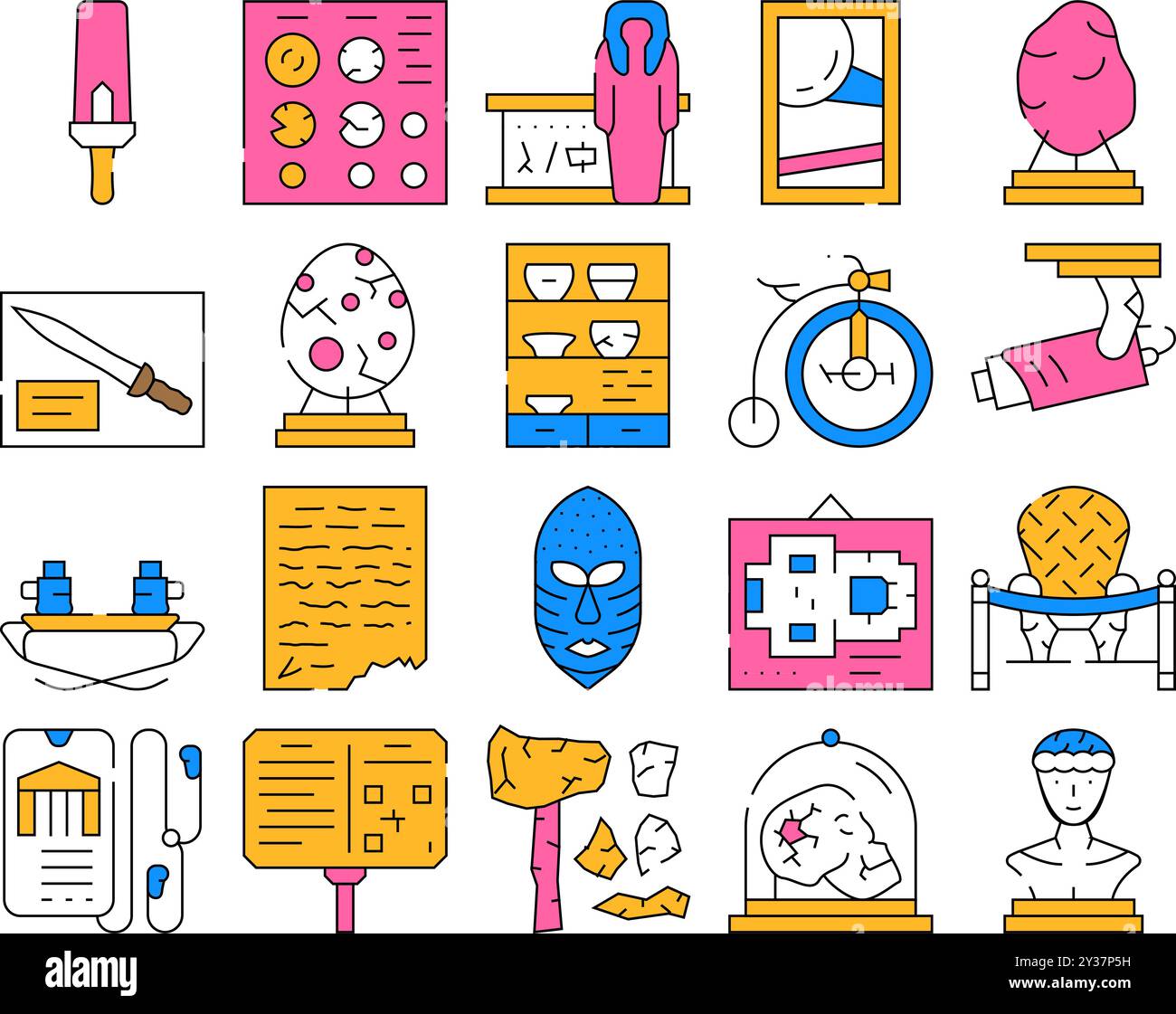 Museum Exhibits And Excursion Icons Set Vector Stock Vector Image & Art ...
