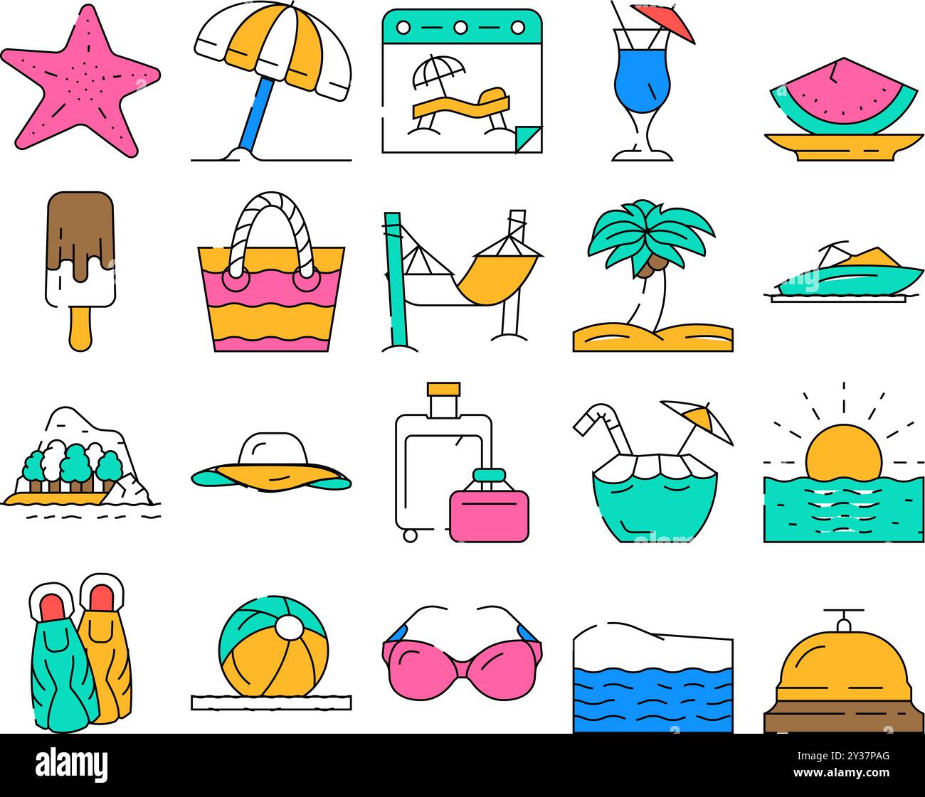 Summer Vacation Enjoying Traveler Icons Set Vector Stock Vector Image ...