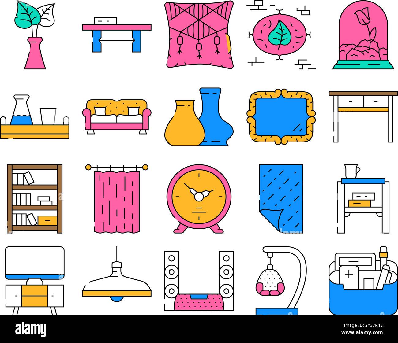 living room interior icons set vector Stock Vector Image & Art - Alamy