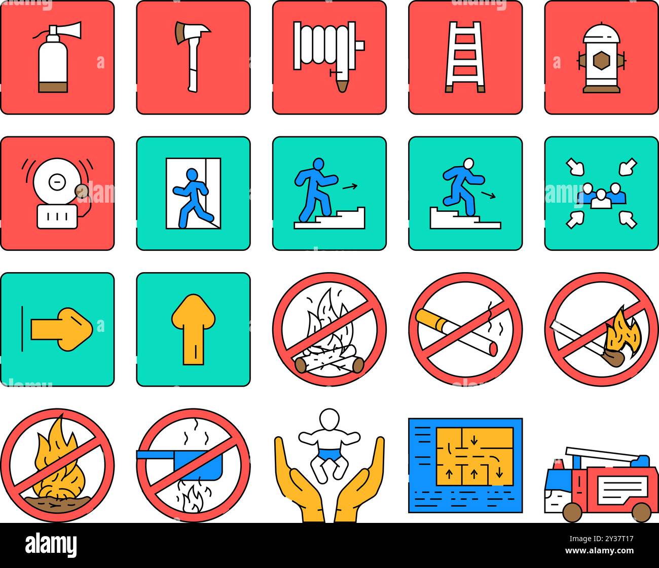 emergency fire exit safety escape icons set vector Stock Vector Image ...