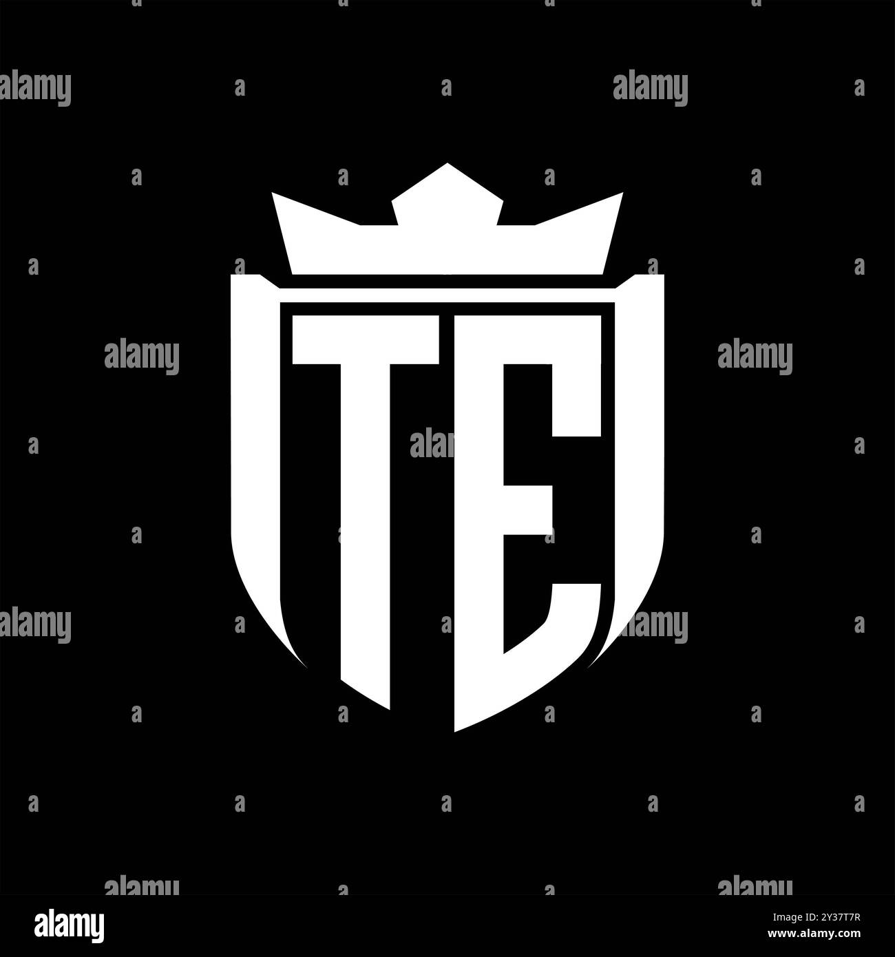 TE Letter logo with shield shape inside shield badge crown on black ...