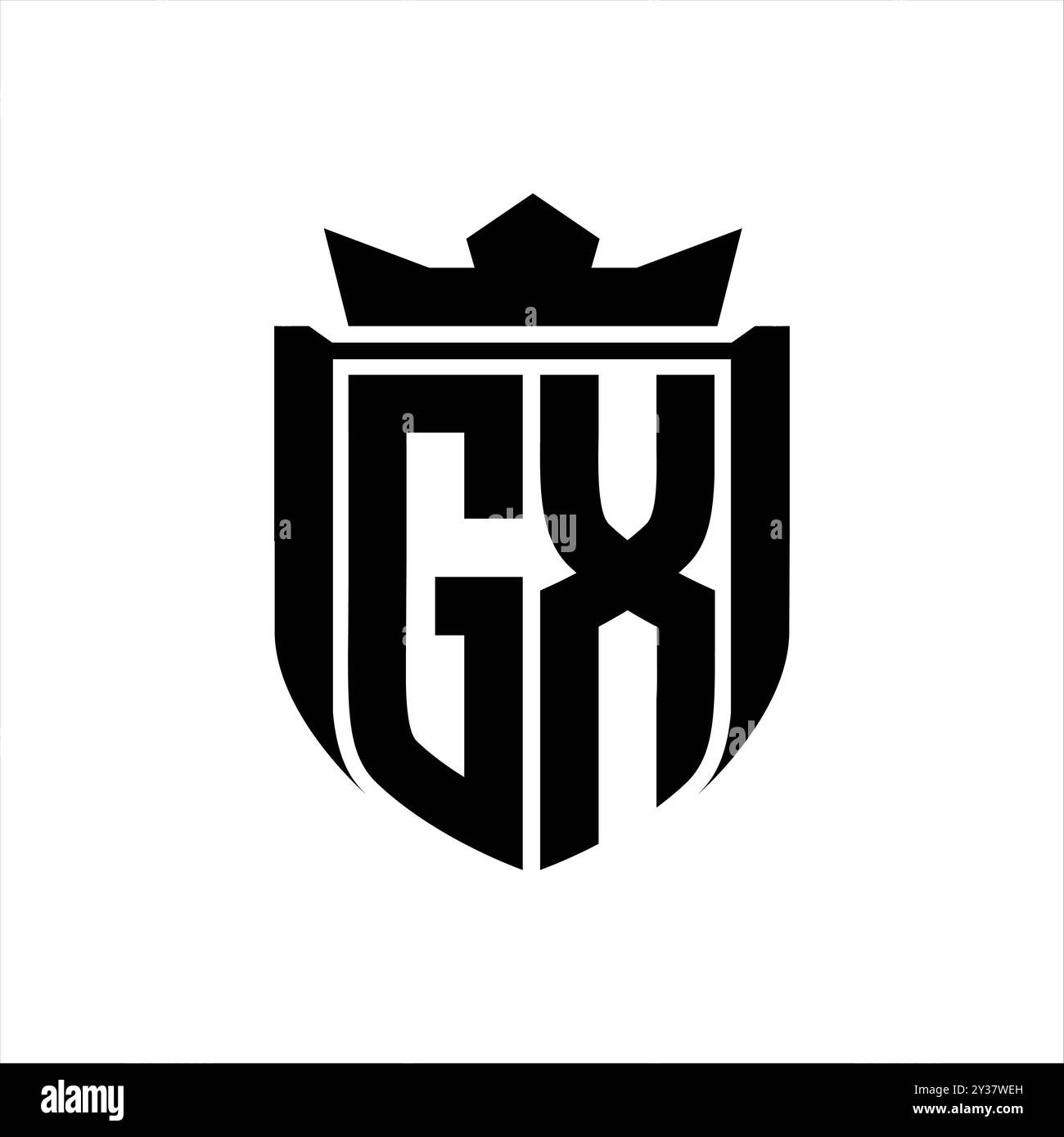 GX Letter logo with shield shape inside shield badge crown on white ...