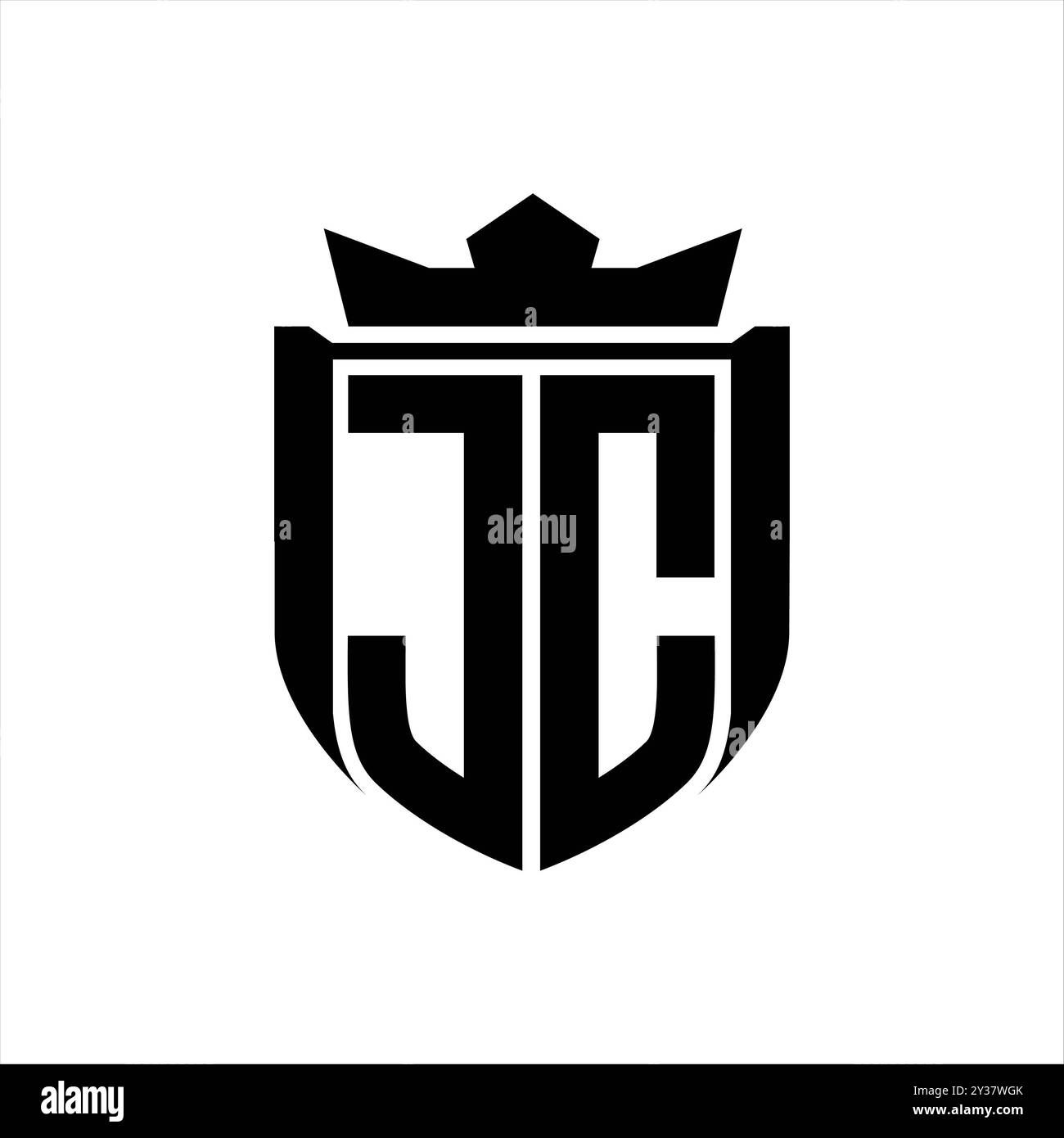 JC Letter logo with shield shape inside shield badge crown on white ...