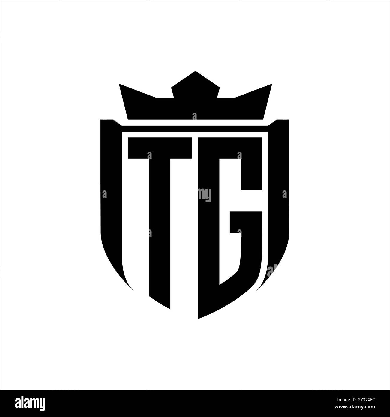 TG Letter logo with shield shape inside shield badge crown on white ...