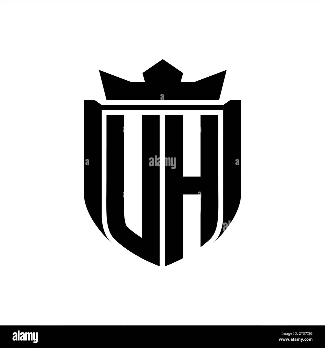 UH Letter logo with shield shape inside shield badge crown on white background template design Stock Photo