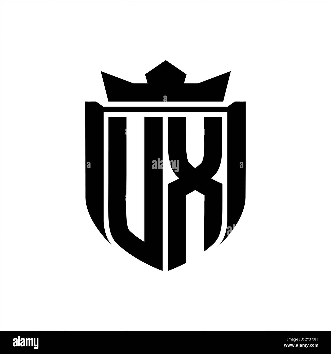 UX Letter logo with shield shape inside shield badge crown on white ...