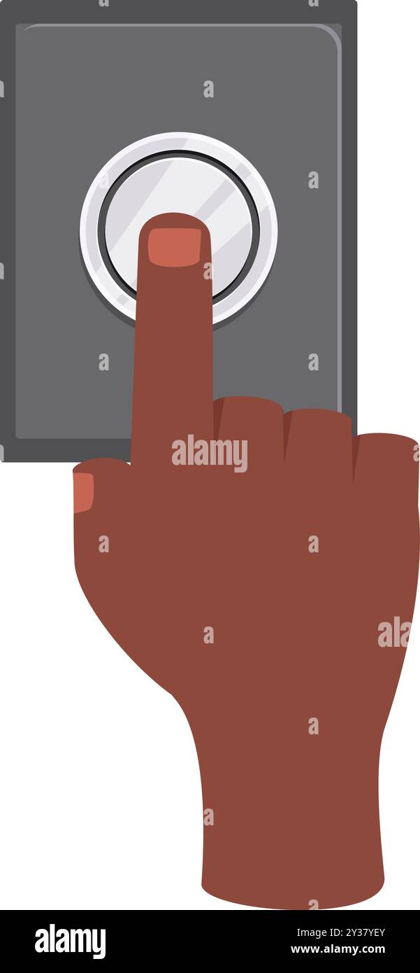 Hand is pressing the button on an intercom device Stock Vector
