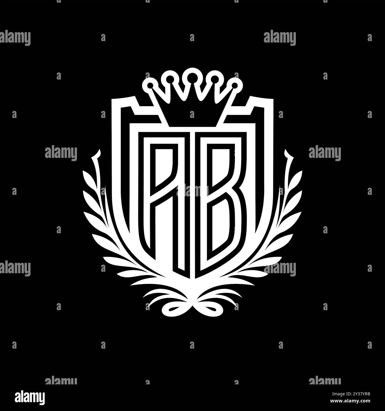 AB Letter logo heraldic shield shape with crown, vintage shield on black background template design Stock Photo