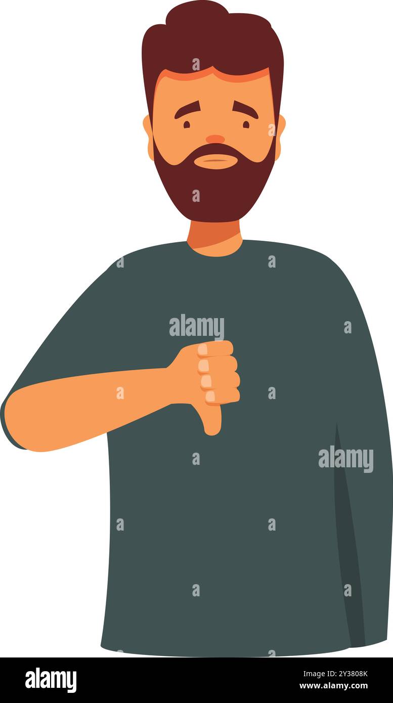 Sad bearded man showing thumbs down sign, dislike gesture, negative ...