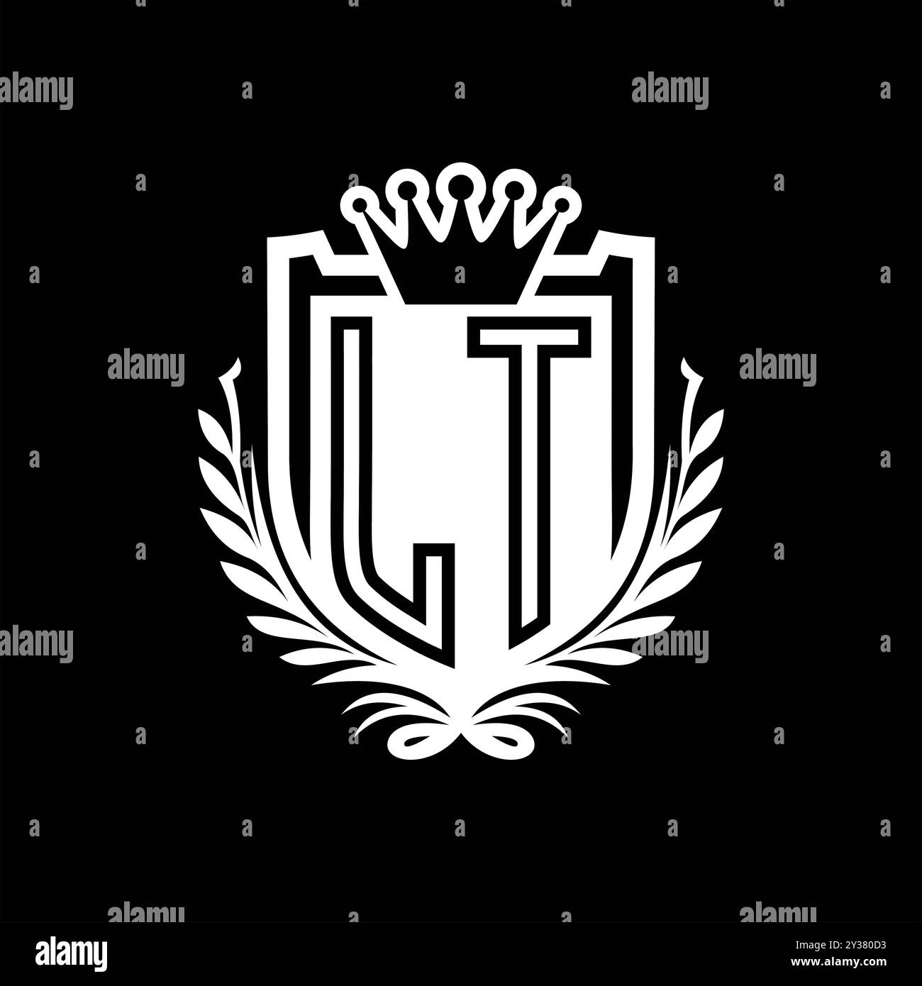 LT Letter logo heraldic shield shape with crown, vintage shield on ...