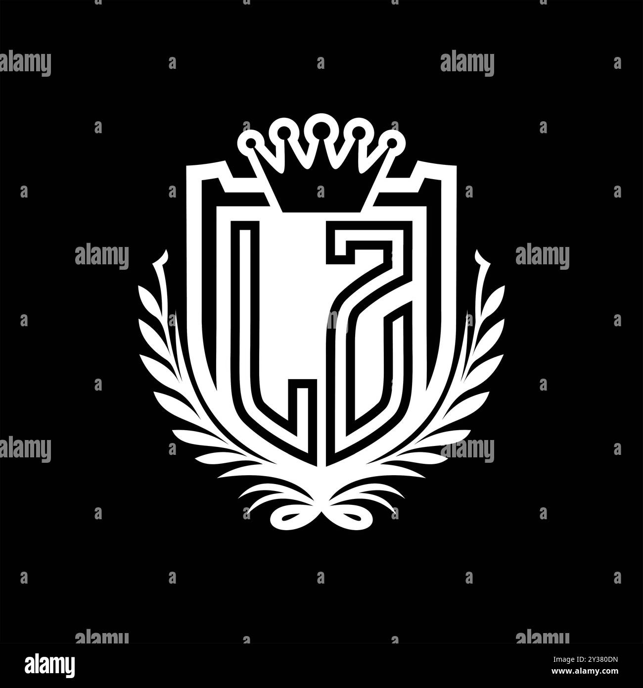 LZ Letter logo heraldic shield shape with crown, vintage shield on ...