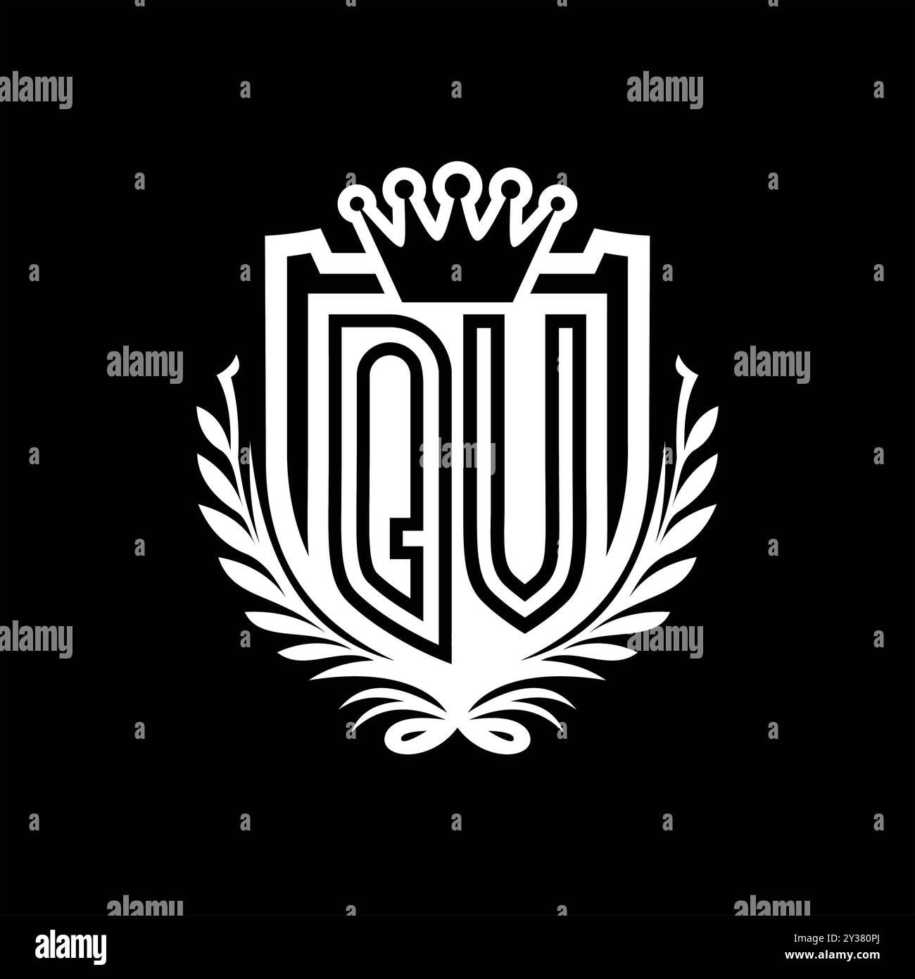 QV Letter logo heraldic shield shape with crown, vintage shield on ...