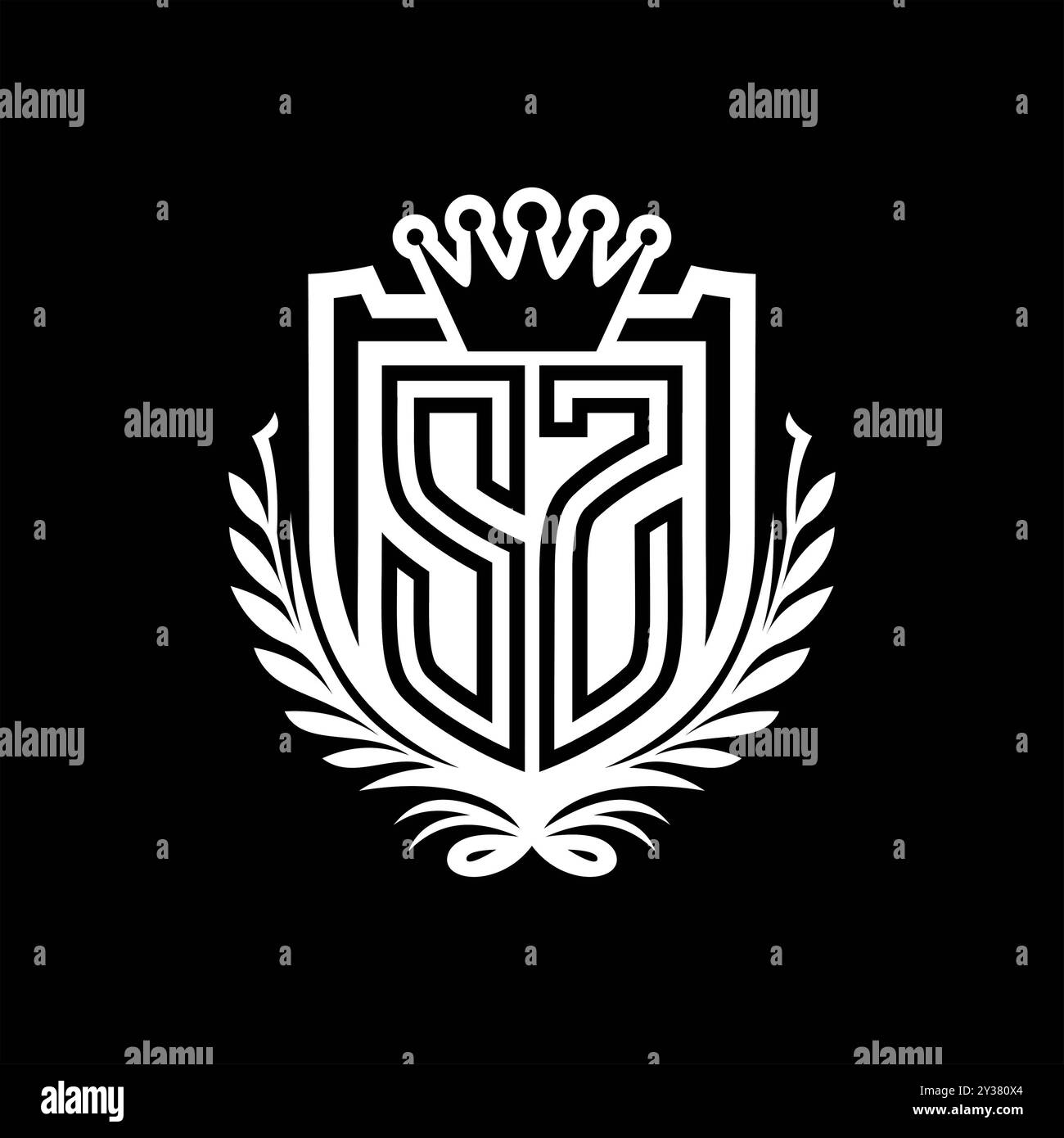 SZ Letter logo heraldic shield shape with crown, vintage shield on ...