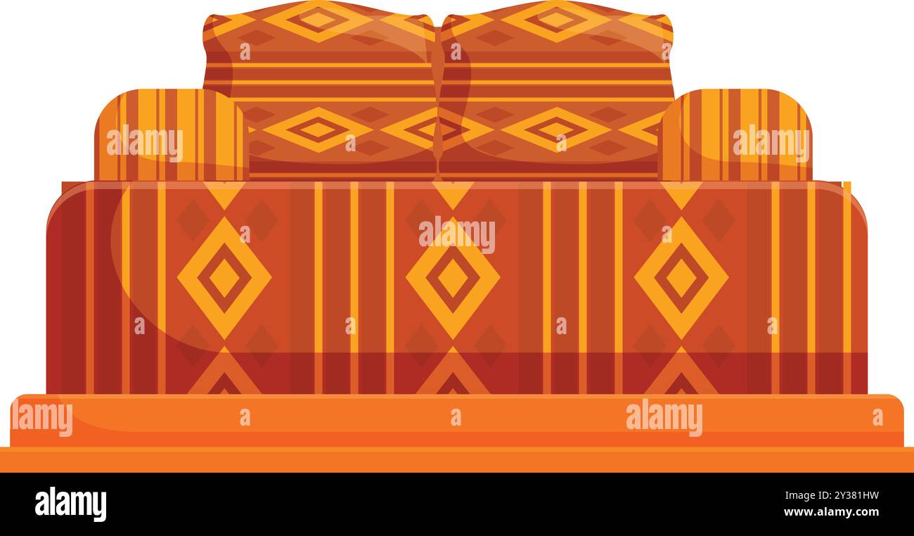 Comfortable arabic sofa with pillows featuring traditional moroccan pattern, providing a cozy seating experience Stock Vector