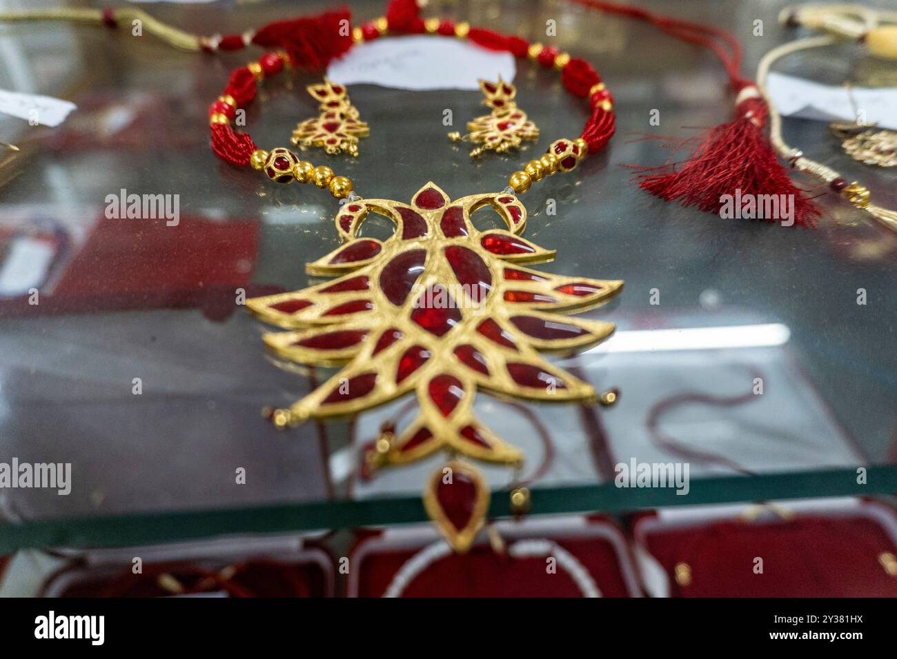 Gold plated Traditional Assamese ornaments of Assam Stock Photo