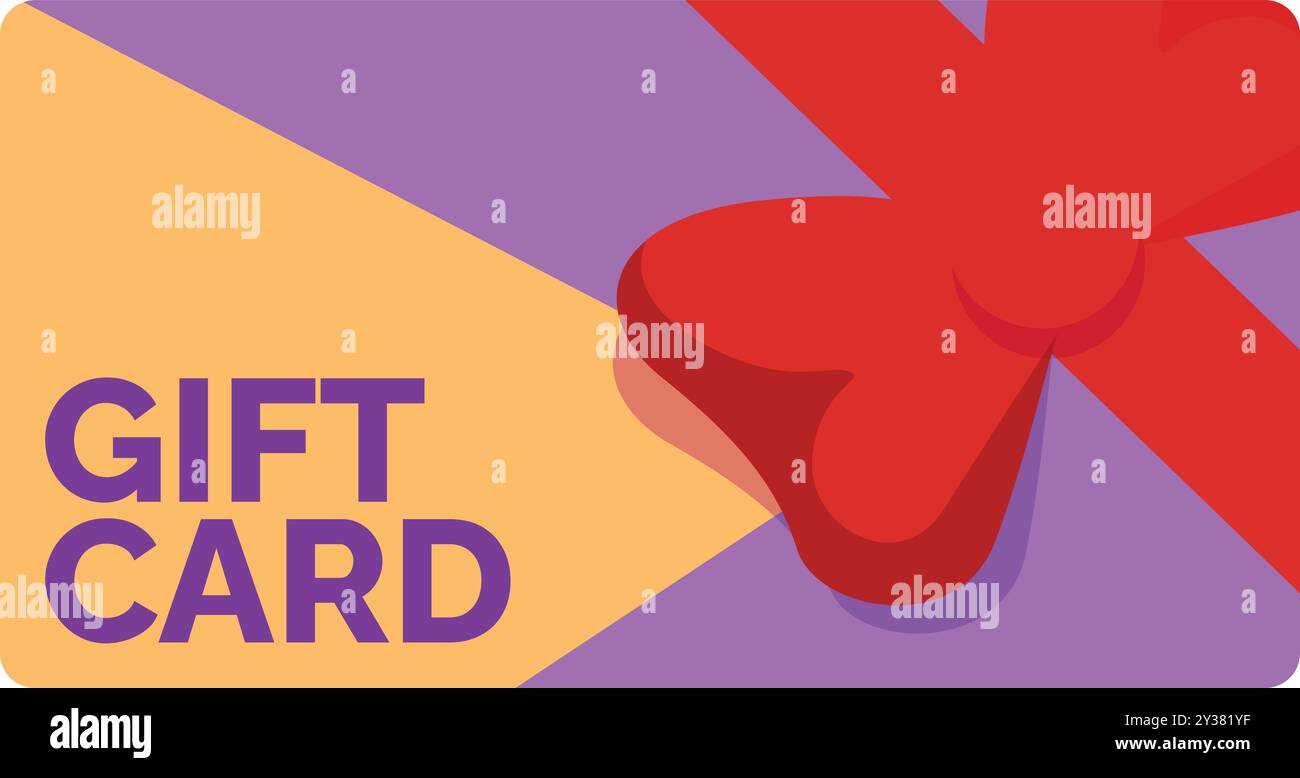 Vector illustration of a gift card featuring a red ribbon tied in a bow ...