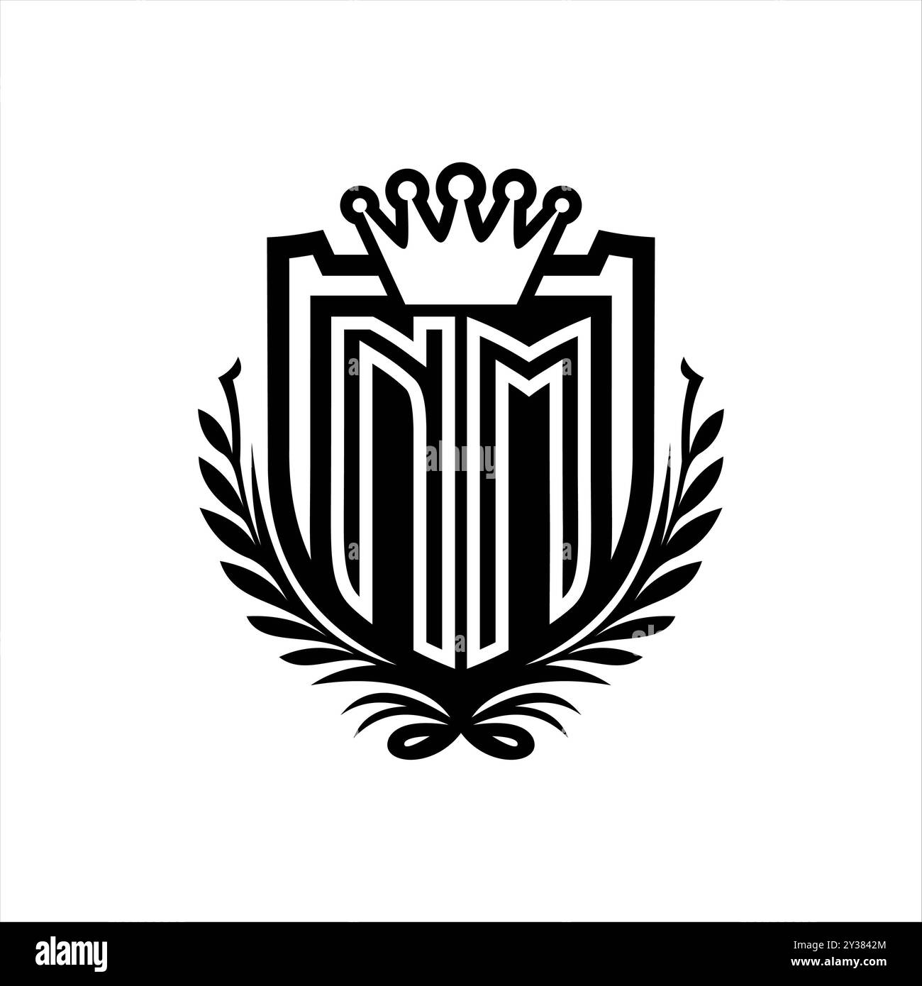 NM Letter logo heraldic shield shape with crown, vintage shield on ...