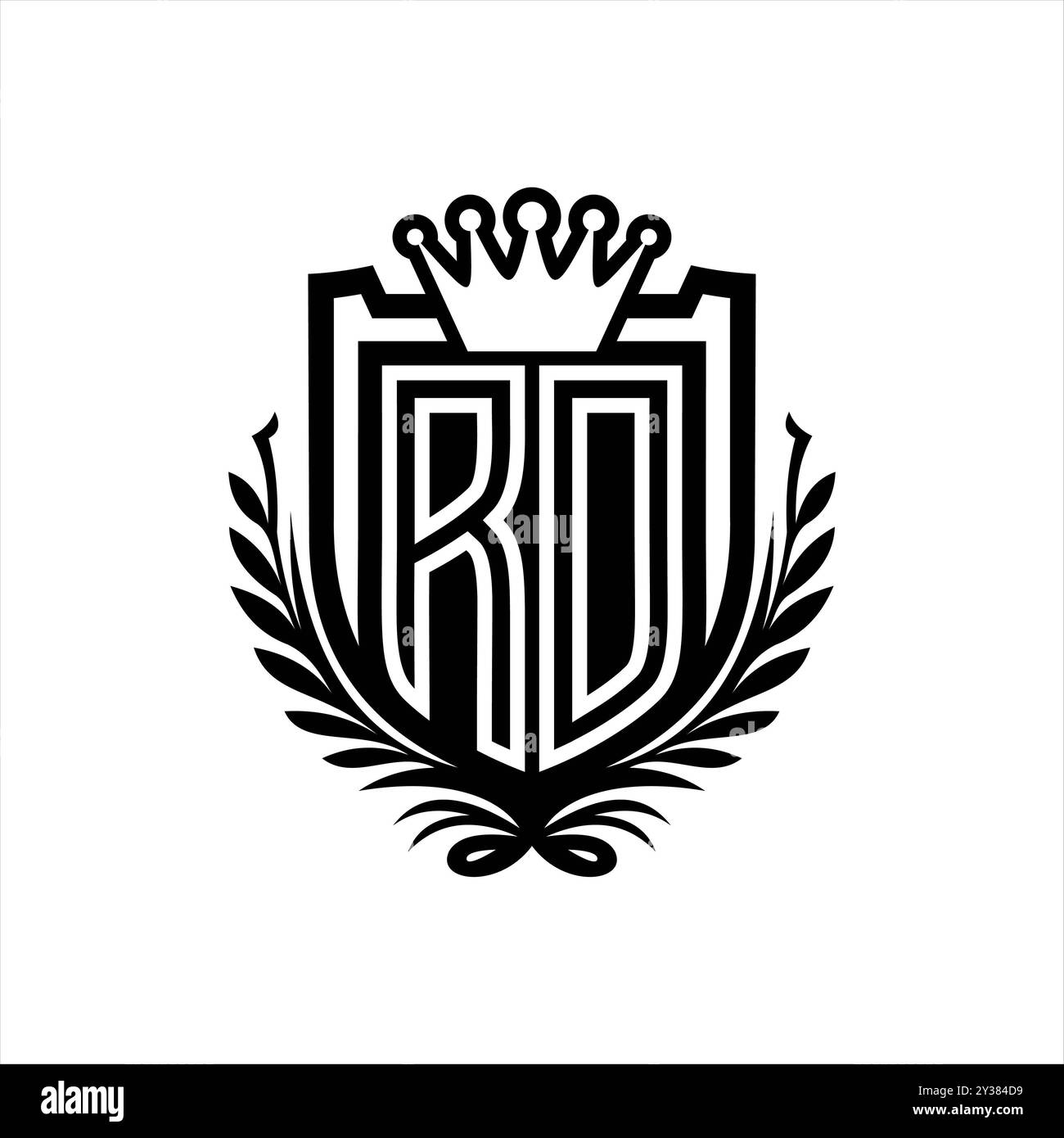 RD Letter logo heraldic shield shape with crown, vintage shield on ...